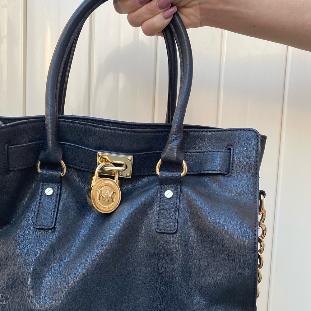 Black Leather Michael Kors Hamilton Satchel